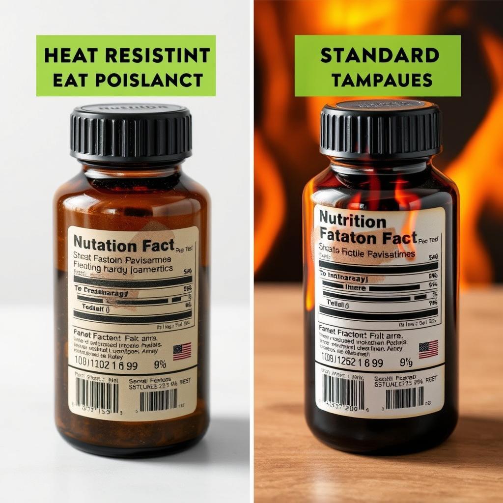 Comparison of aged heat resistant label versus standard label Comparison of aged heat resistant label versus standard label