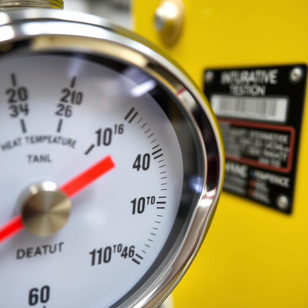 Temperature gauge showing high heat levels for label testing Temperature gauge showing high heat levels for label testing